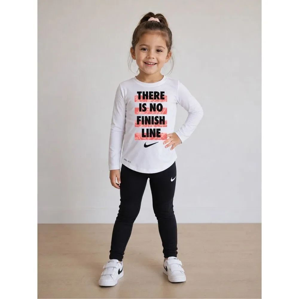 Nike Dri Fit Girls Long Sleeve Athletic Graphic Top White Pink Size 4T
